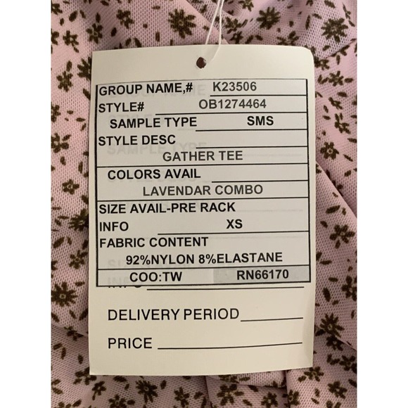 Free People Women’s Lavender Combo Color 3/4 Sleeve Gathered Tee Sample New XS - Picture 4 of 10